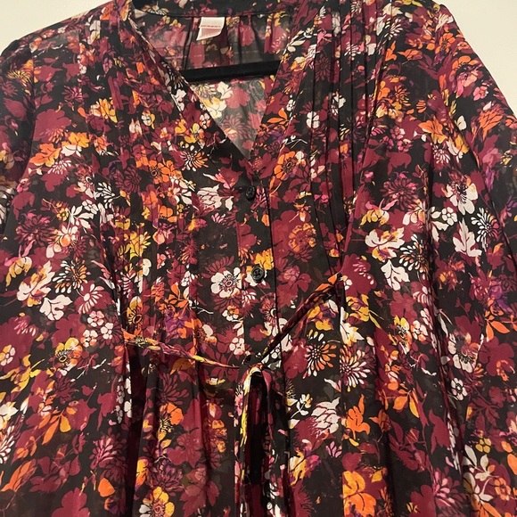 BONGO Floral Blouse - Burgundy and Orange - Picture 2 of 5
